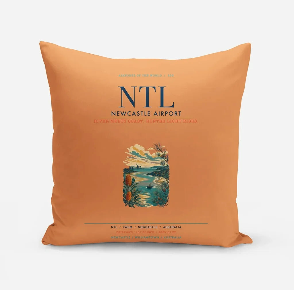 Newcastle Airport (NTL) design on orange pillow