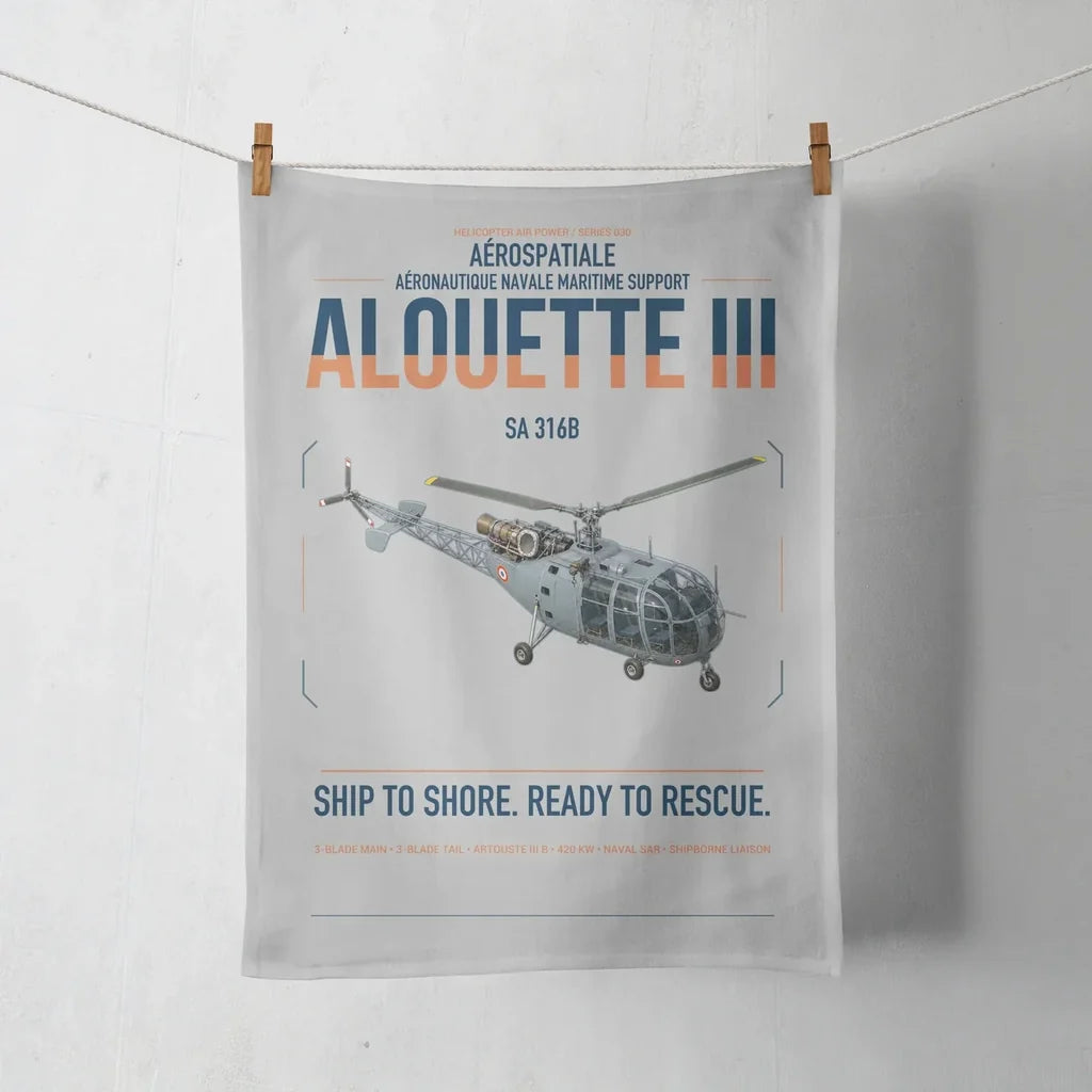 Aérospatiale SA 316B Alouette III design on light gray towel