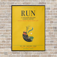 Thumbnail for La Réunion Roland Garros Airport RUN vertical canvas print - framed - yellow background