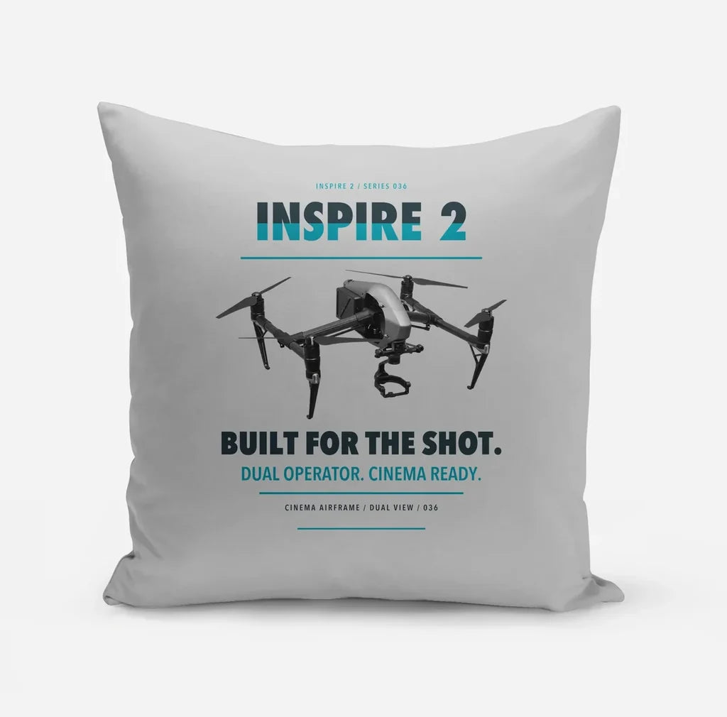 DJI Inspire 2 design on light gray pillow
