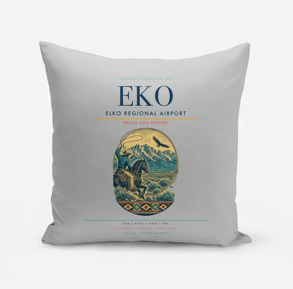 Elko Regional Airport (EKO) design on light gray pillow