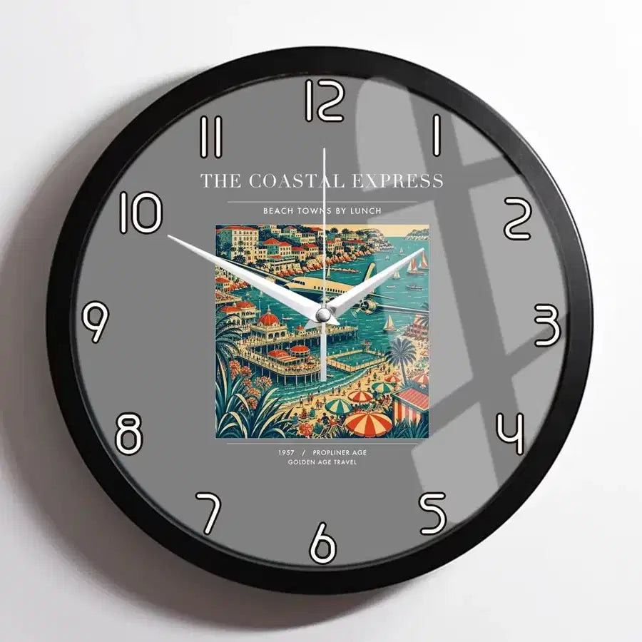 VINTAGE G4096 - The Coastal Express - Designed Wall Clocks design on gray framed