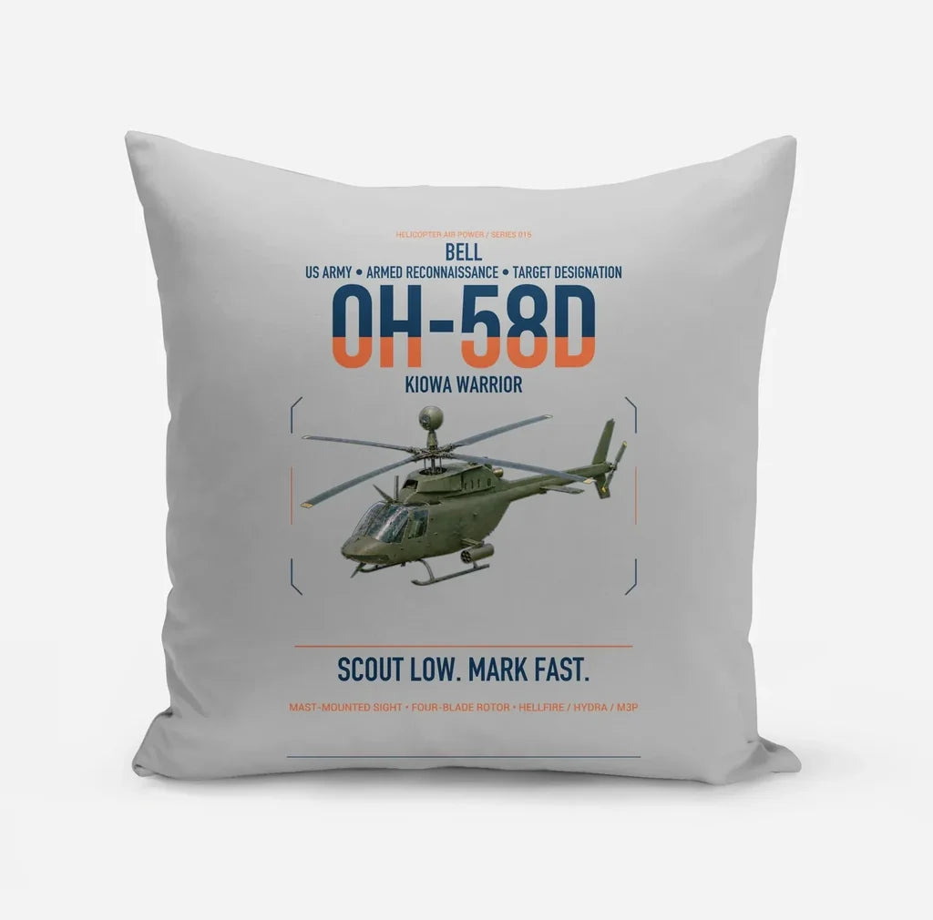 Bell OH-58D Kiowa Warrior design on light gray pillow