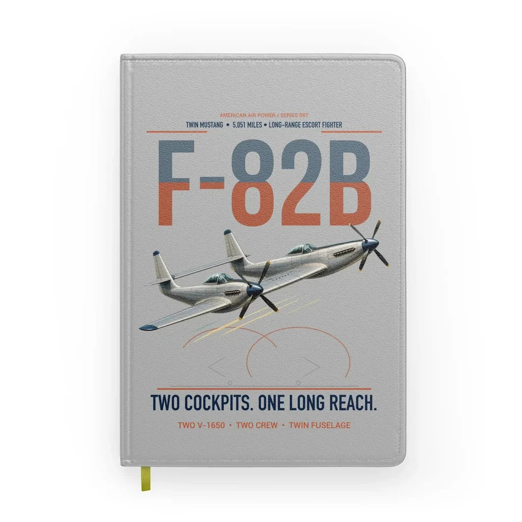 F-82B Twin Mustang design on light gray notebook