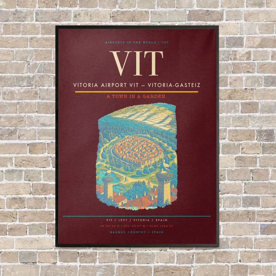 Vitoria Airport VIT — Vitoria-Gasteiz vertical canvas print - framed - dark red background