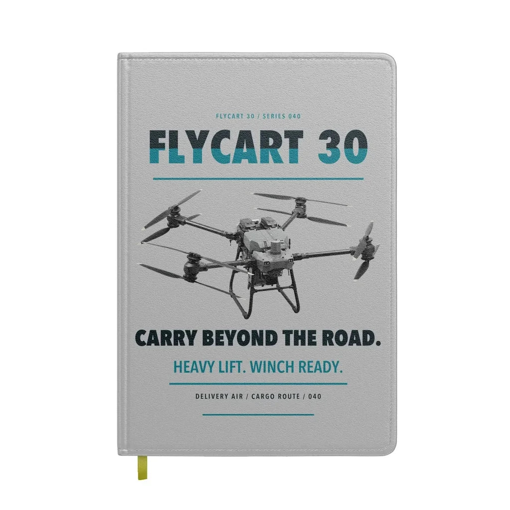 DJI FlyCart 30 design on light gray notebook