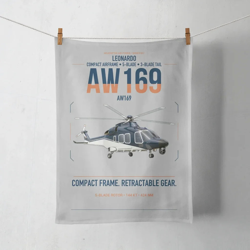 Leonardo AW169 design on light gray towel
