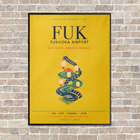 Thumbnail for Fukuoka Airport FUK vertical canvas print - framed - yellow background