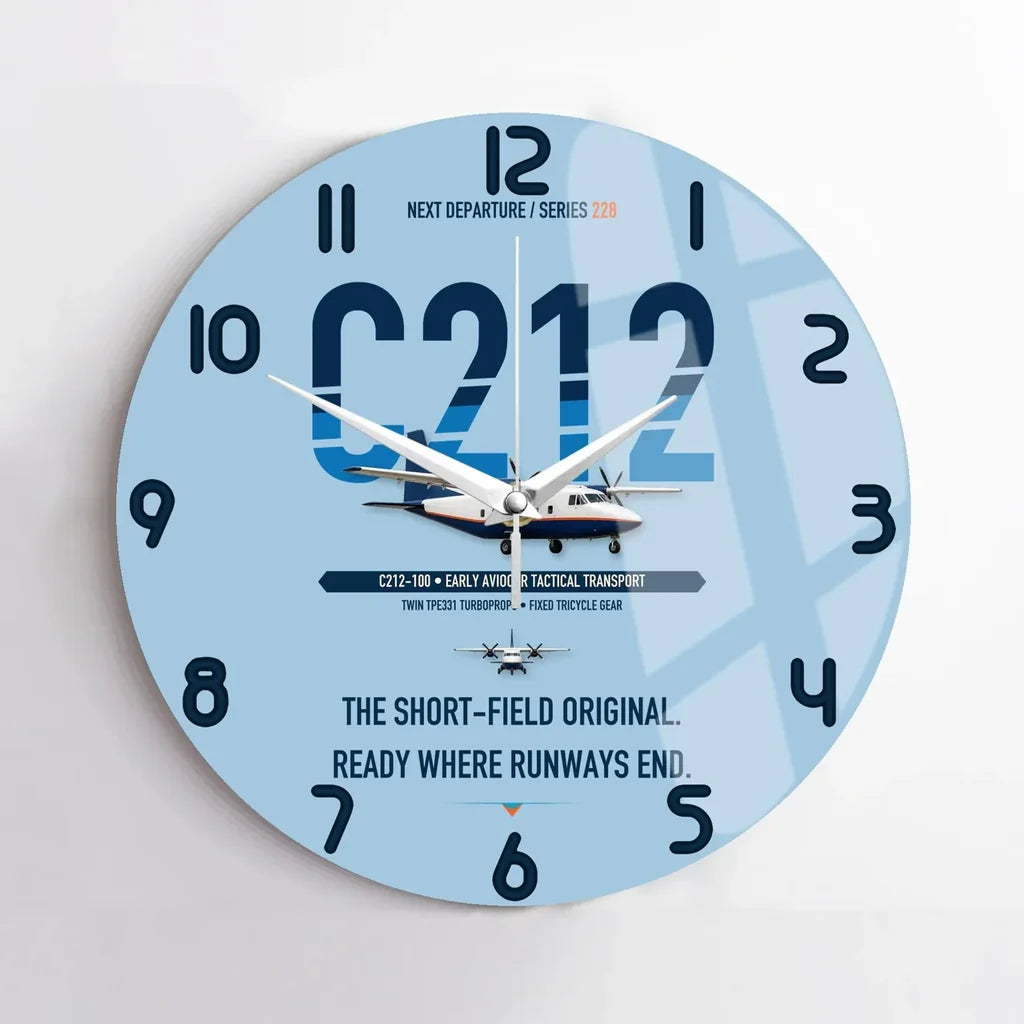 CASA C-212-100 Aviocar design on light blue no frame wall clock