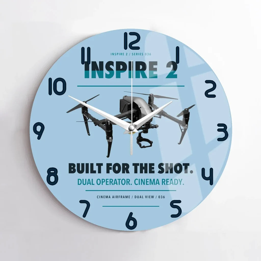 DJI Inspire 2 design on light blue no frame wall clock