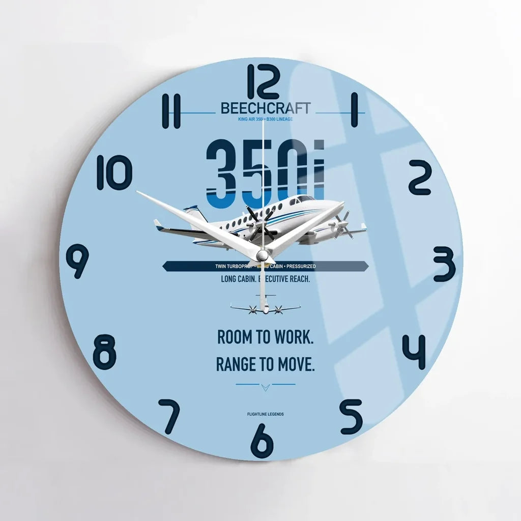 Beechcraft King Air 350i design on light blue no frame wall clock
