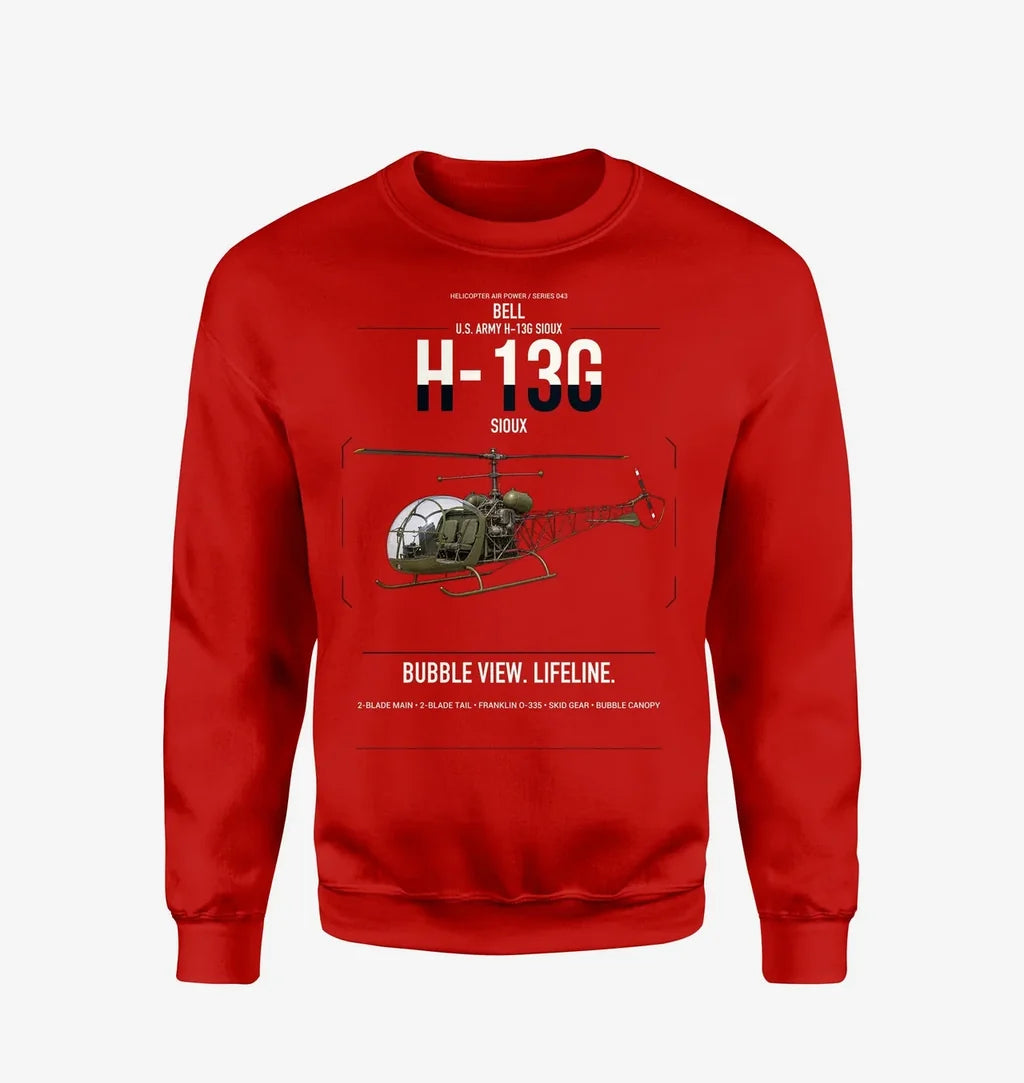 Bell H-13G Sioux design on red sweatshirt