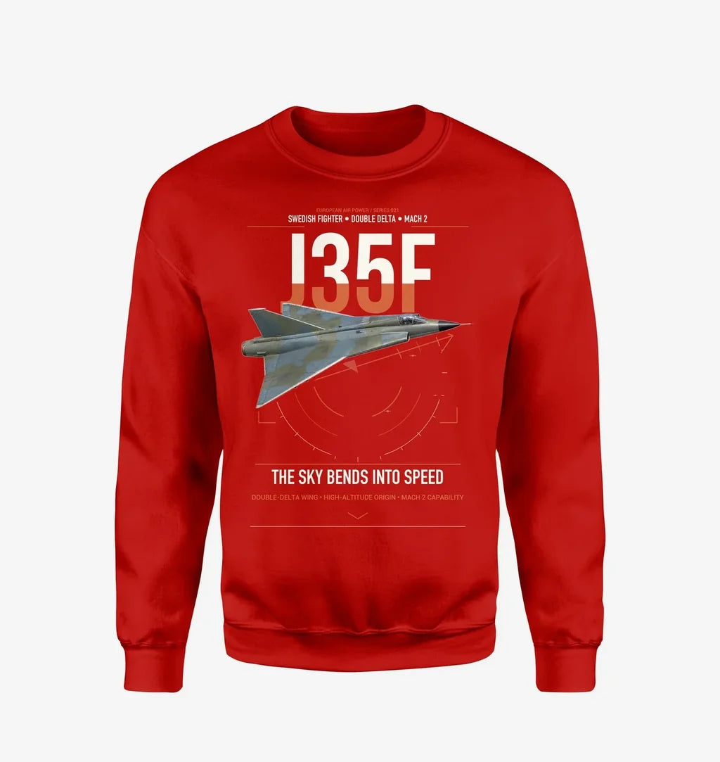 Saab J 35F Draken design on red sweatshirt