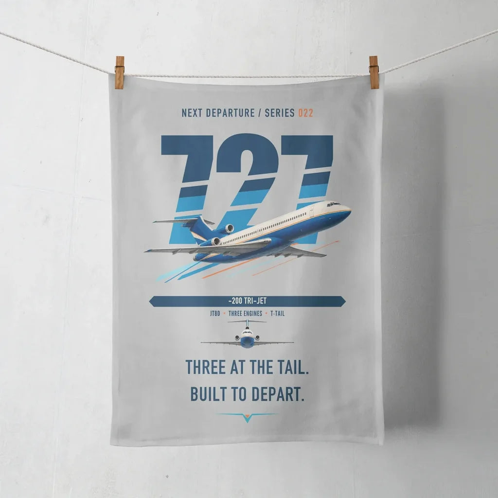Boeing 727-200 design on light gray towel