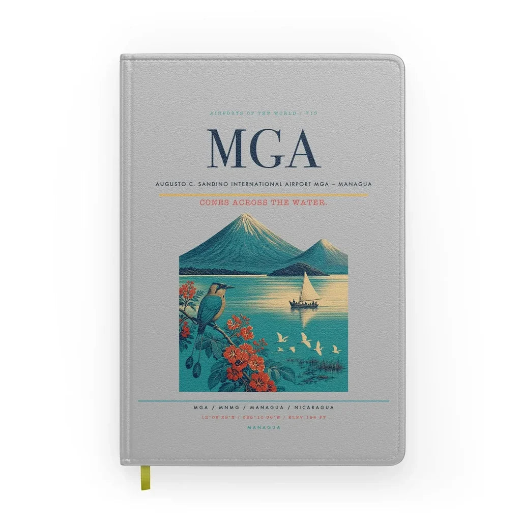 Augusto C. Sandino International Airport (MGA) design on light gray notebook