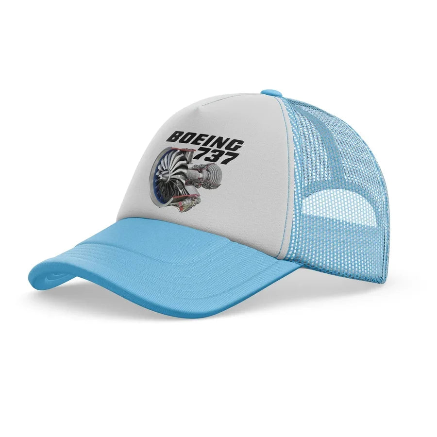 Boeing 737+Text & CFM LEAP-1 Engine trucker cap - light blue