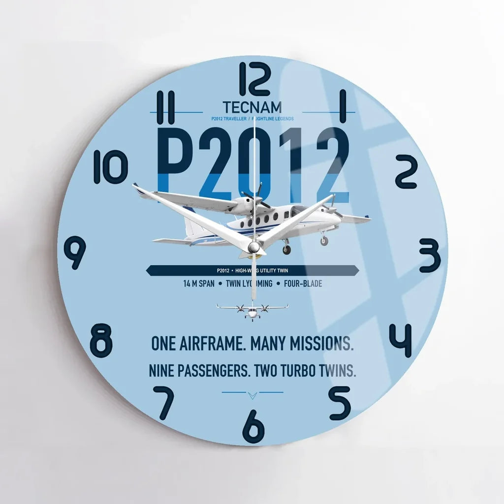 Tecnam P2012 Traveller design on light blue no frame wall clock