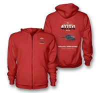 Thumbnail for Bell 407GXi design on red premium zipped hoodie, double-side print
