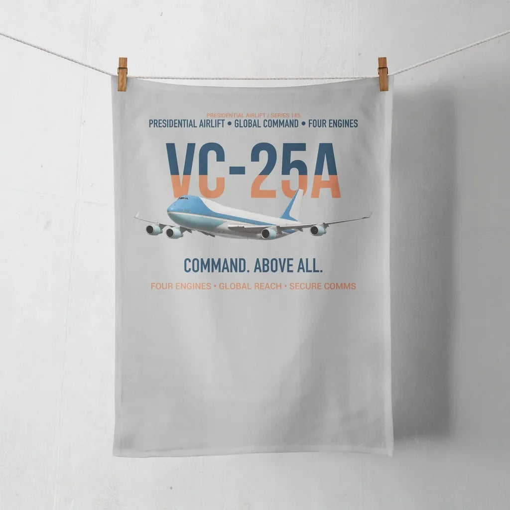 VC-25A Air Force One Presidential Airlift design on light gray towel