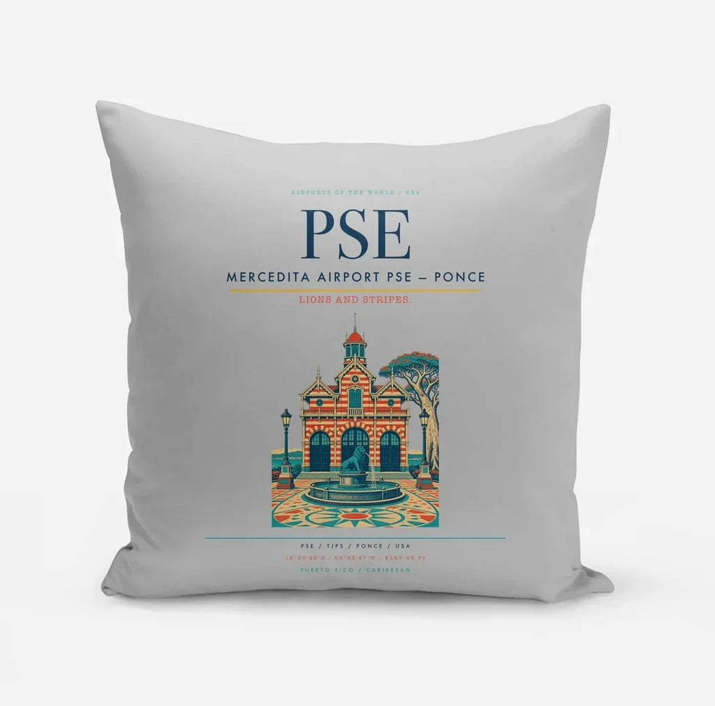 Mercedita Airport (PSE) design on light gray pillow