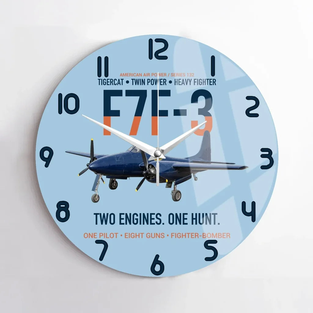 F7F-3 Tigercat Two Engines One Hunt design on light blue no frame wall clock