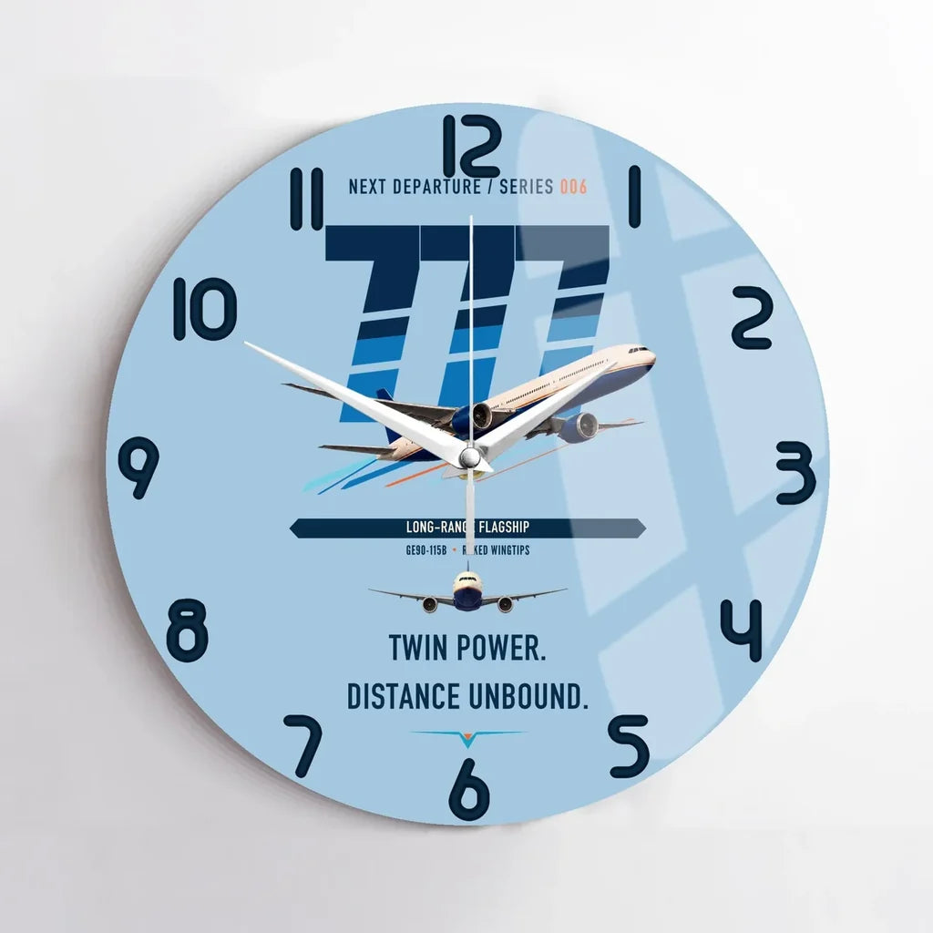 Boeing 777-300ER design on light blue no frame wall clock
