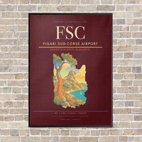 Thumbnail for Figari Sud-Corse Airport FSC vertical canvas print - framed - dark red background