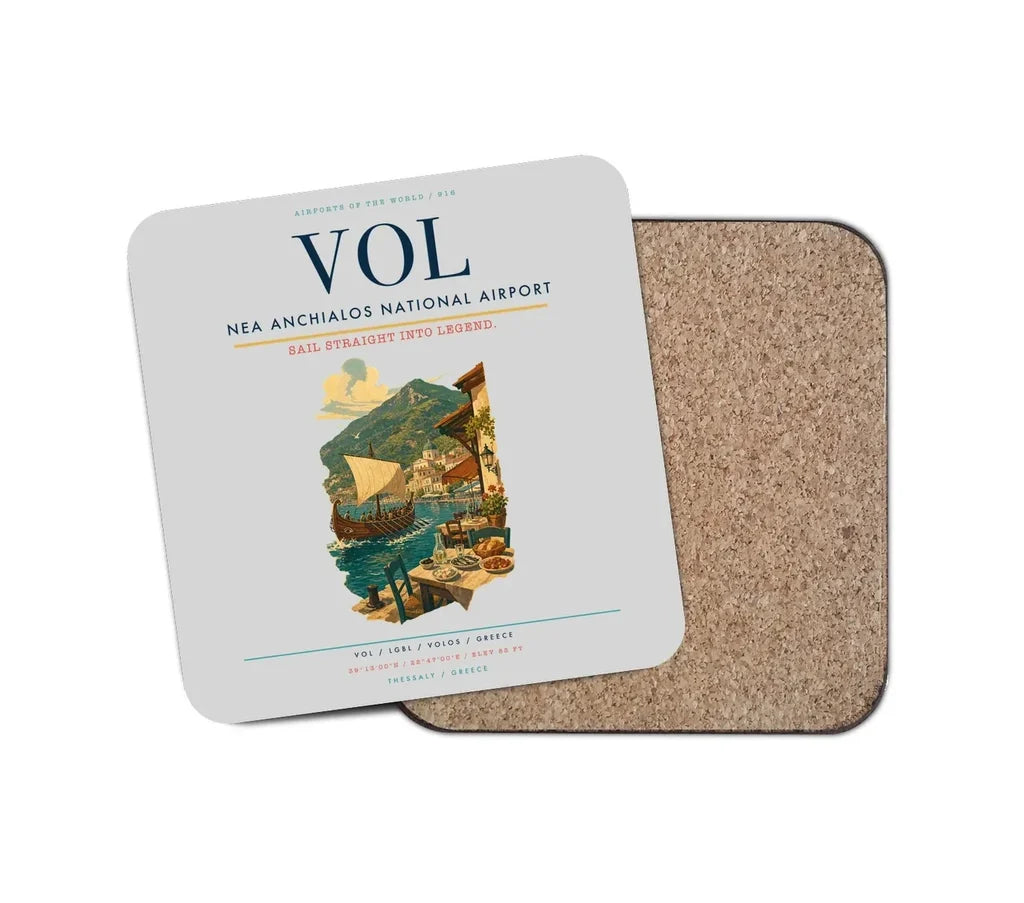 Nea Anchialos National Airport (VOL) design on light gray 1 piece coaster