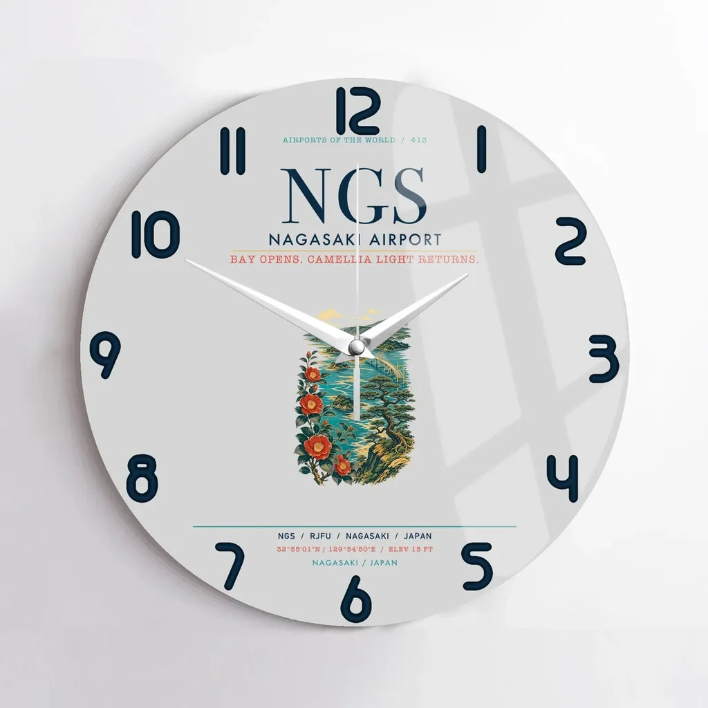 Nagasaki Airport (NGS) design on light gray no frame wall clock