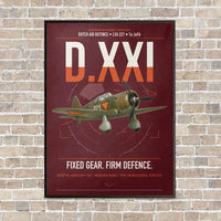 Thumbnail for Fokker D.XXI — Dutch LVA aircraft 221 vertical canvas print - framed - dark red background
