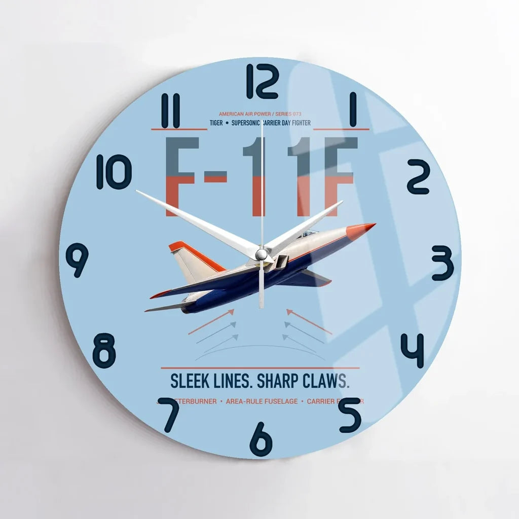 F-11F Tiger design on light blue no frame wall clock