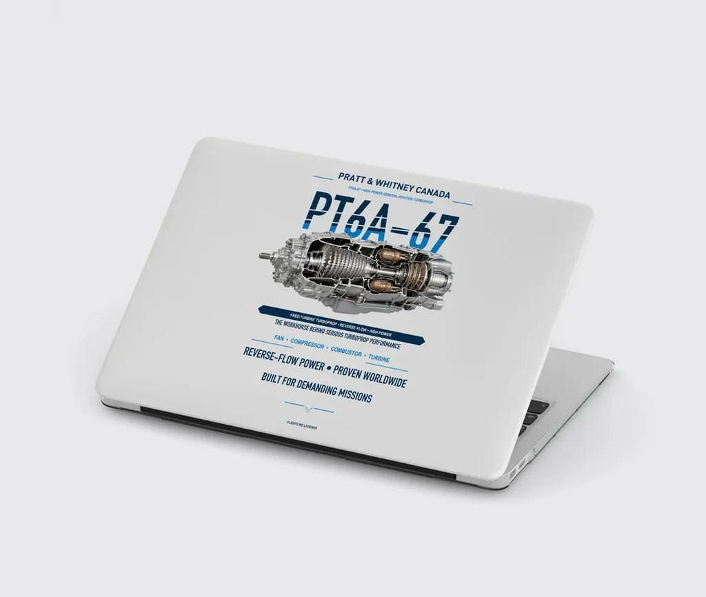 PT6A-67 design on light gray MacBook case