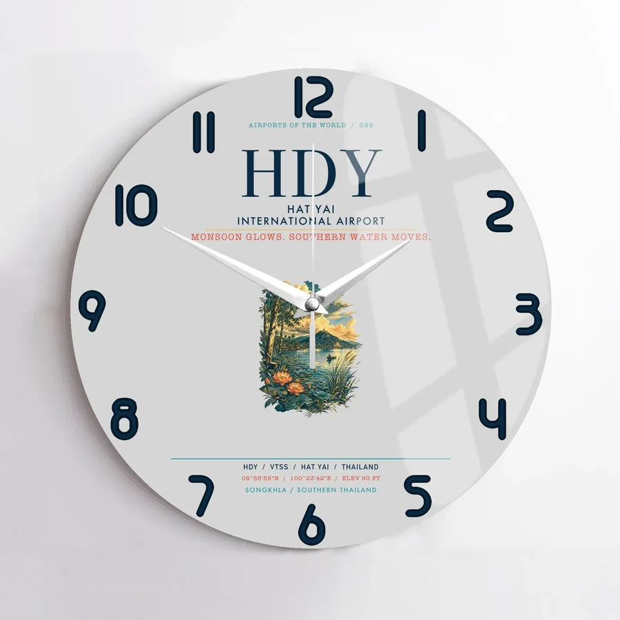 Hat Yai International Airport (HDY) design on light gray no frame wall clock