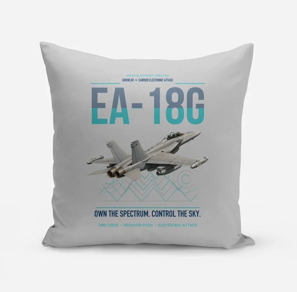 EA-18G Growler design on light gray pillow