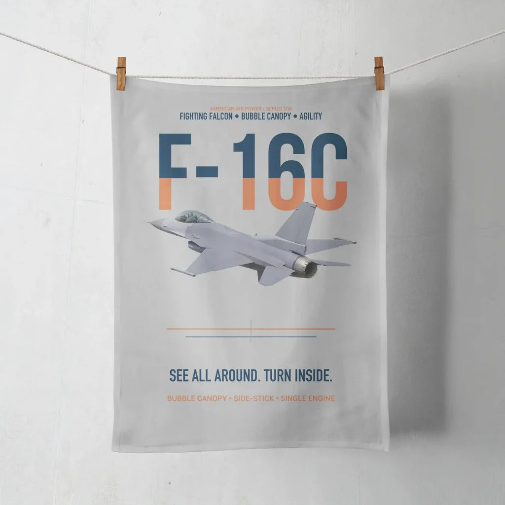 F-16C Fighting Falcon See All Around Turn Inside design on light gray towel