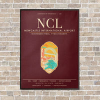 Thumbnail for Newcastle International Airport NCL vertical canvas print - framed - dark red background