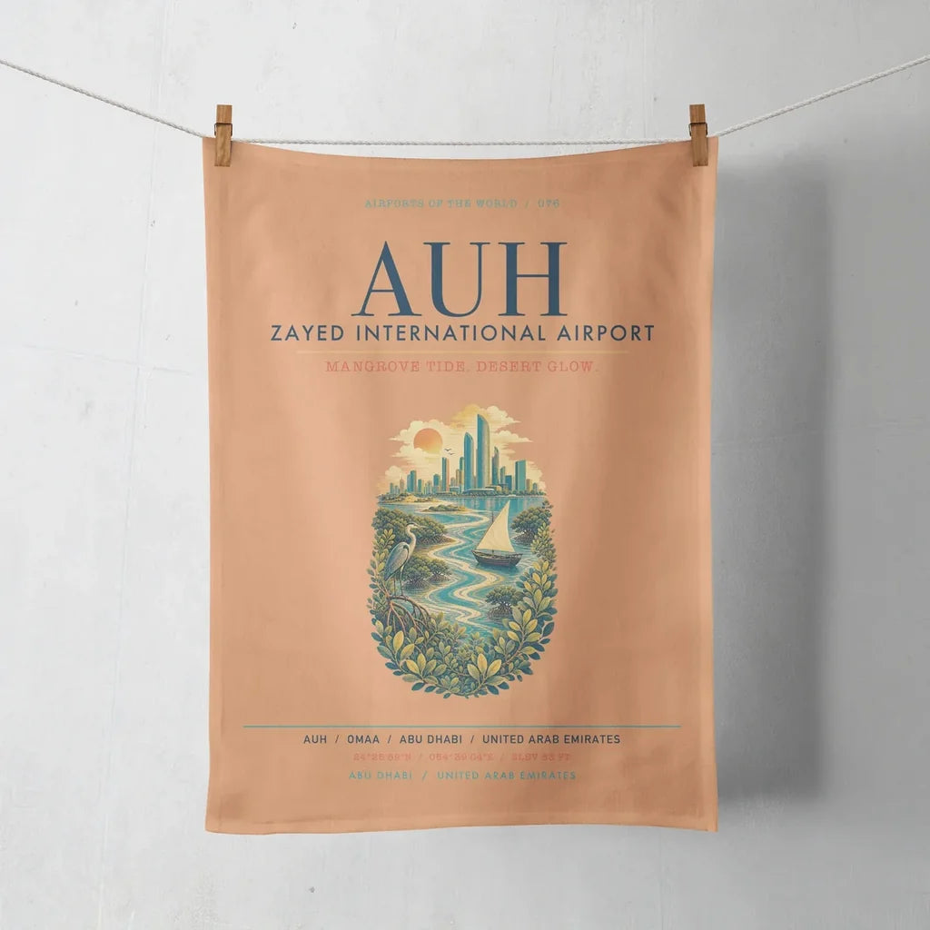 Abu Dhabi Zayed International Airport (AUH) design on orange towel