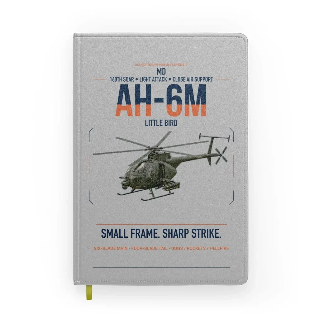 MD AH-6M Little Bird design on light gray notebook