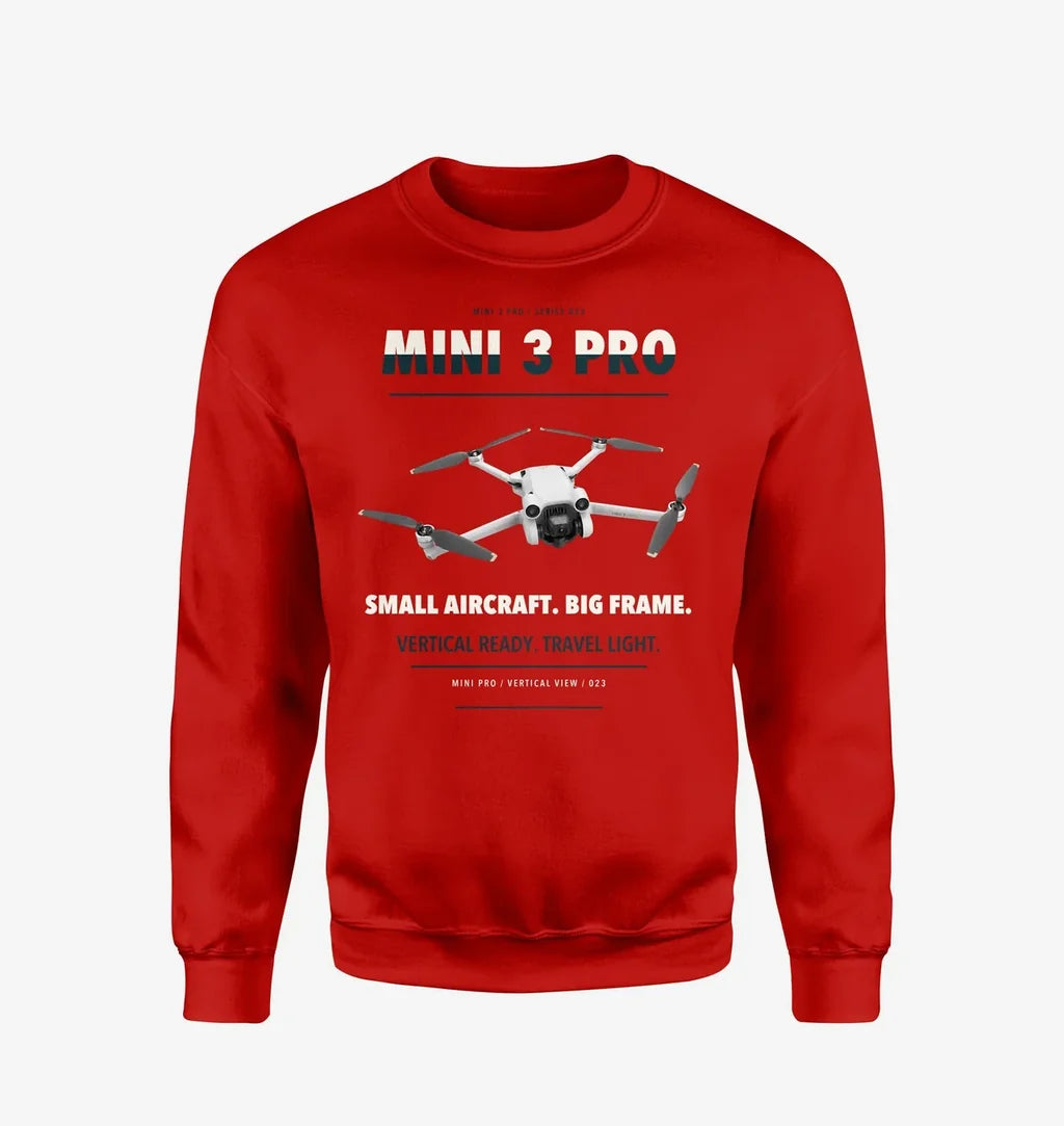 DJI Mini 3 Pro design on red sweatshirt