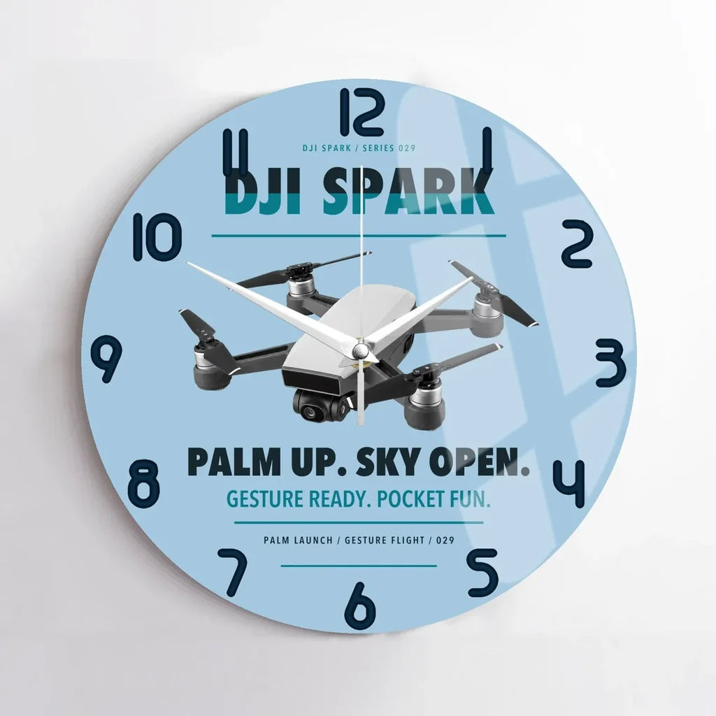 DJI Spark design on light blue no frame wall clock