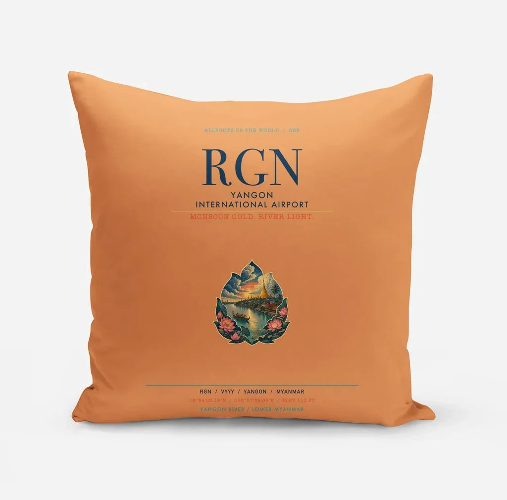 Yangon International Airport (RGN) design on orange pillow