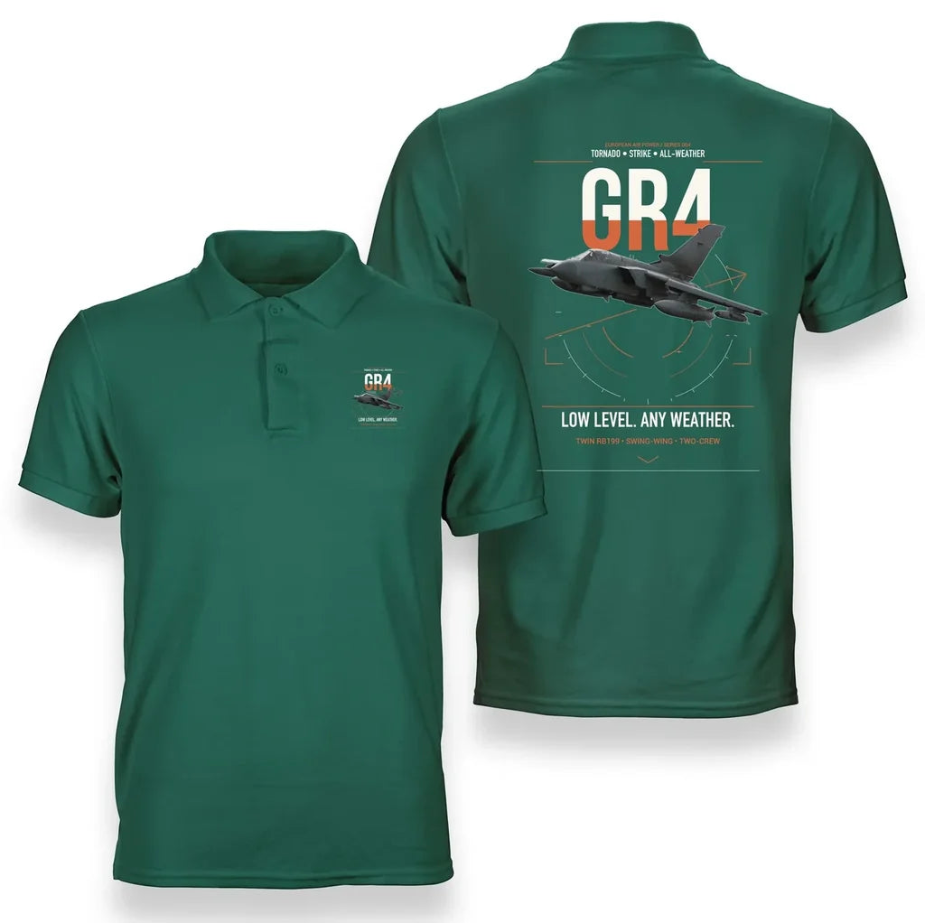 Panavia Tornado GR4 design on green double-side polo t-shirt, double-side print