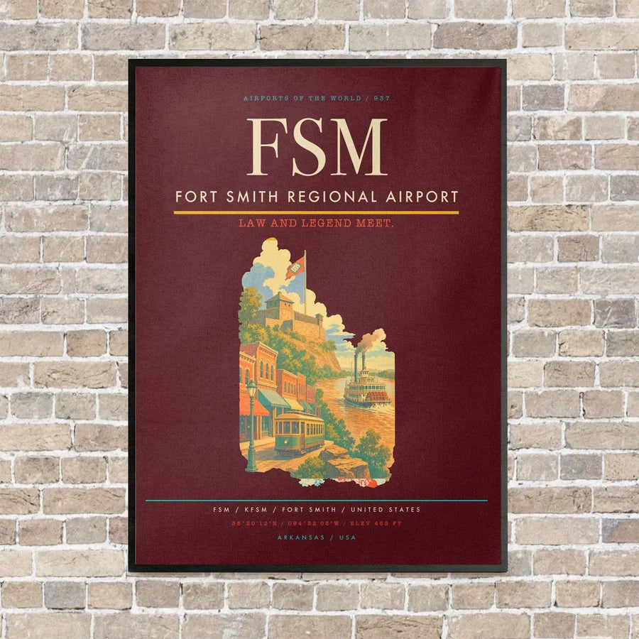 Fort Smith Regional Airport FSM vertical canvas print - framed - dark red background