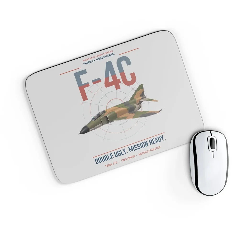 F-4C Phantom II design on light gray rectangle mouse pad