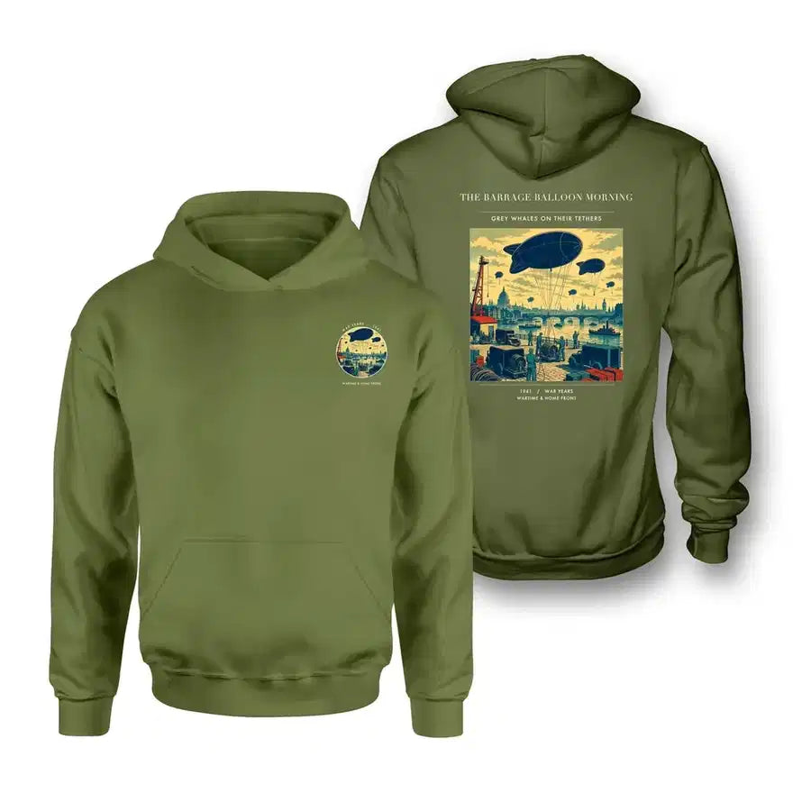 VINTAGE G4521 - The Barrage Balloon Morning - Double-Side Hoodie design on greenarmy double side
