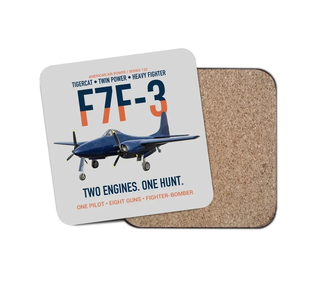 F7F-3 Tigercat Two Engines One Hunt design on light gray 1 piece coaster