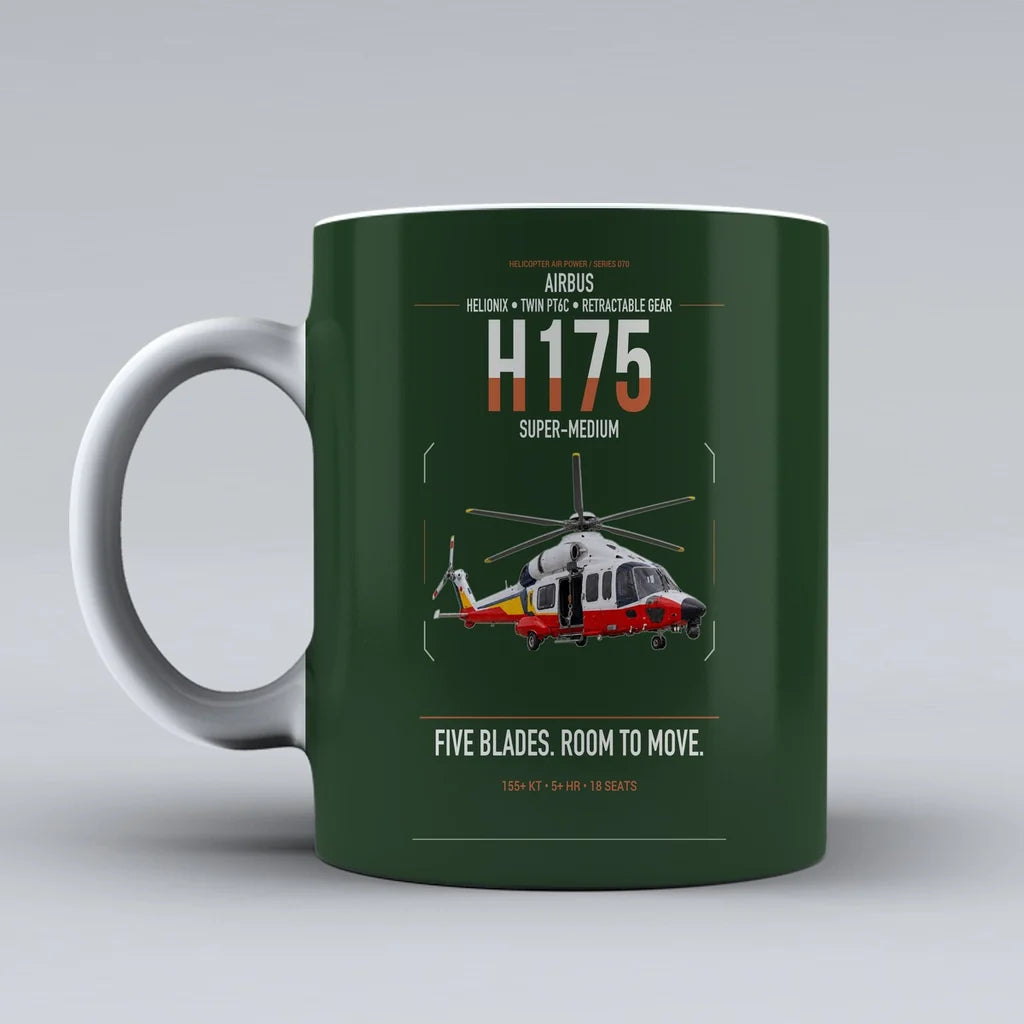Airbus H175 design on dark green ceramic mug, double-side print