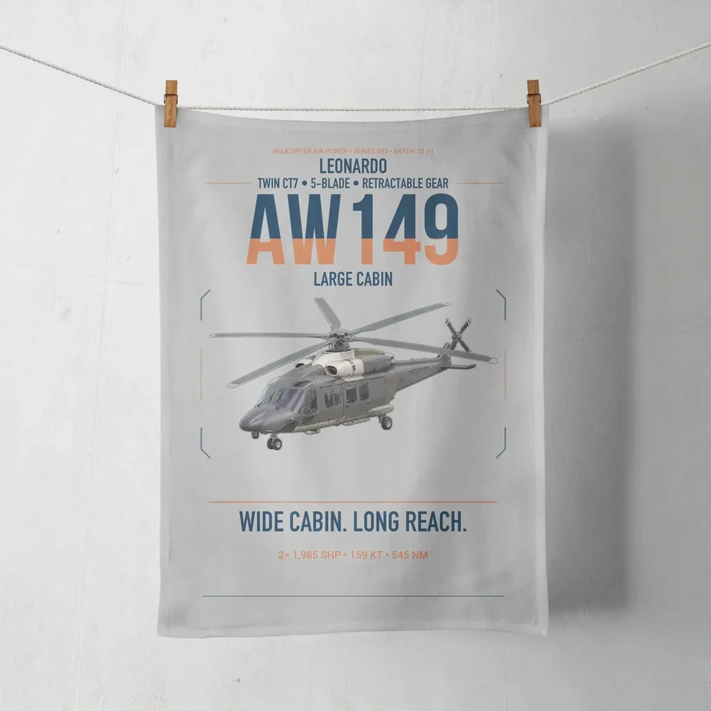 Leonardo AW149 design on light gray towel