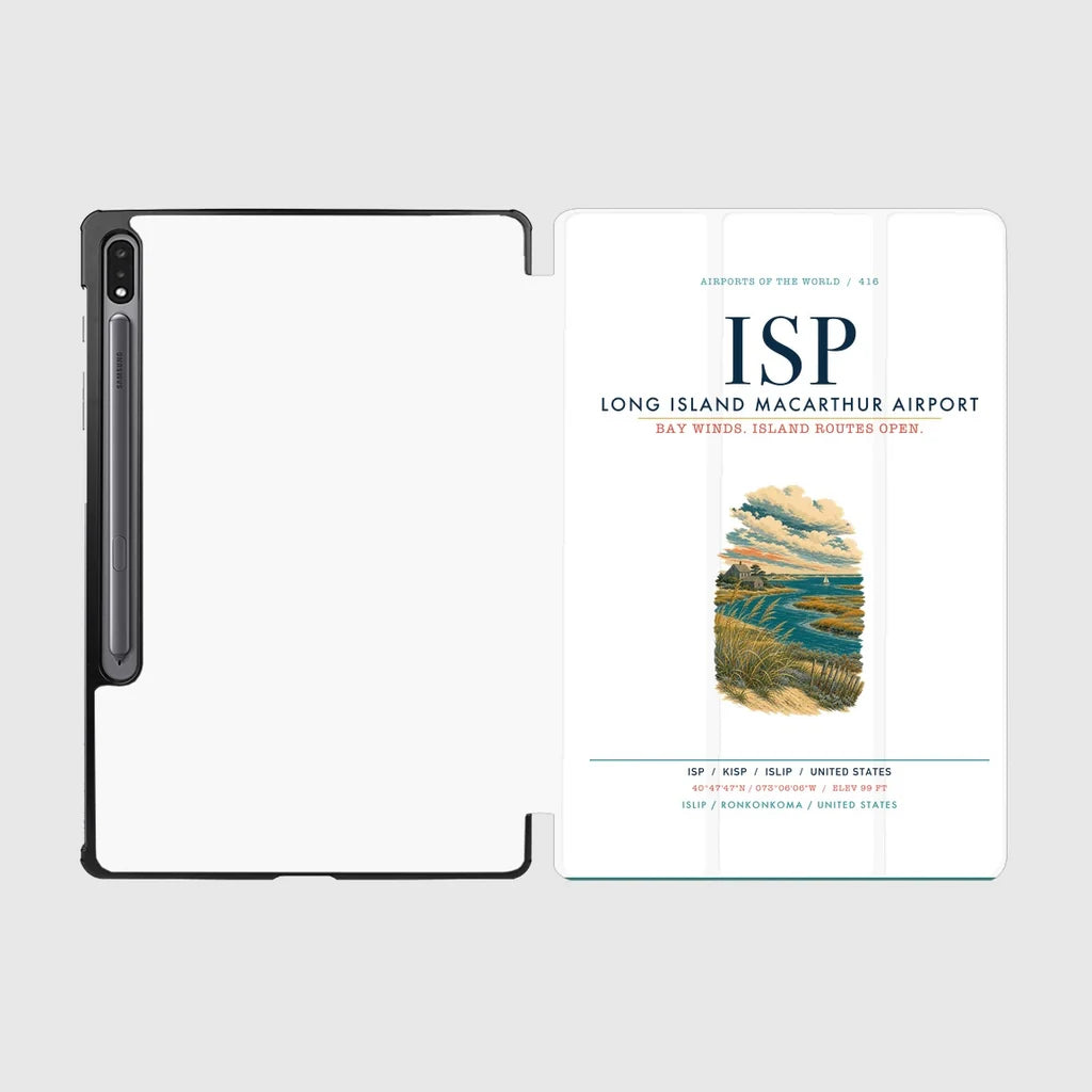 Long Island MacArthur Airport (ISP) design on white samsung tablet tablet case