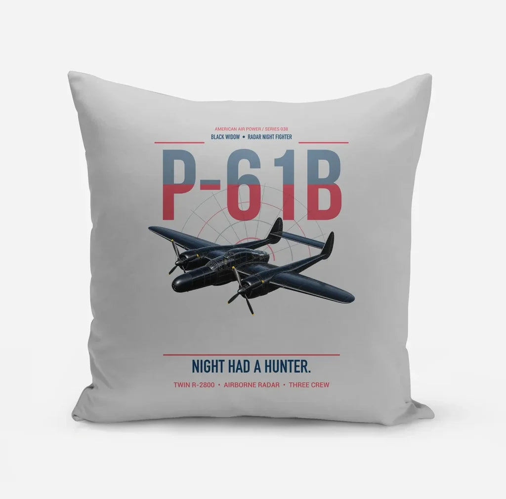 P-61B Black Widow design on light gray pillow